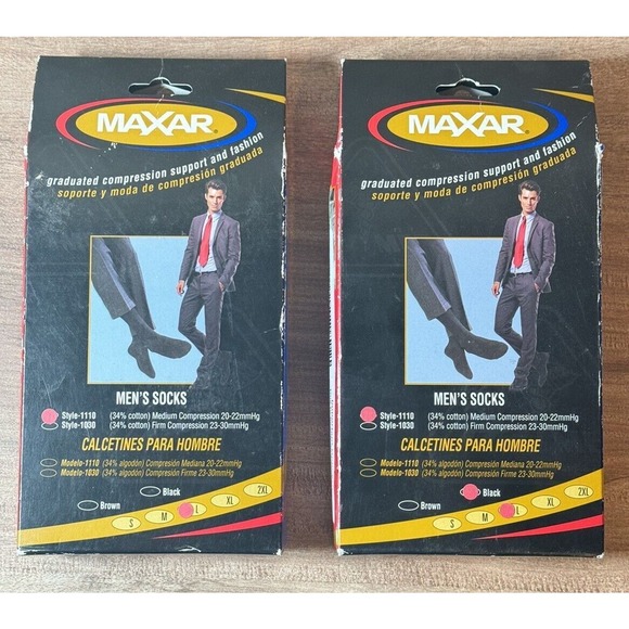 (2) Men's Compression Support Socks Size Large Trouser Black Medium Compression - Picture 3 of 5